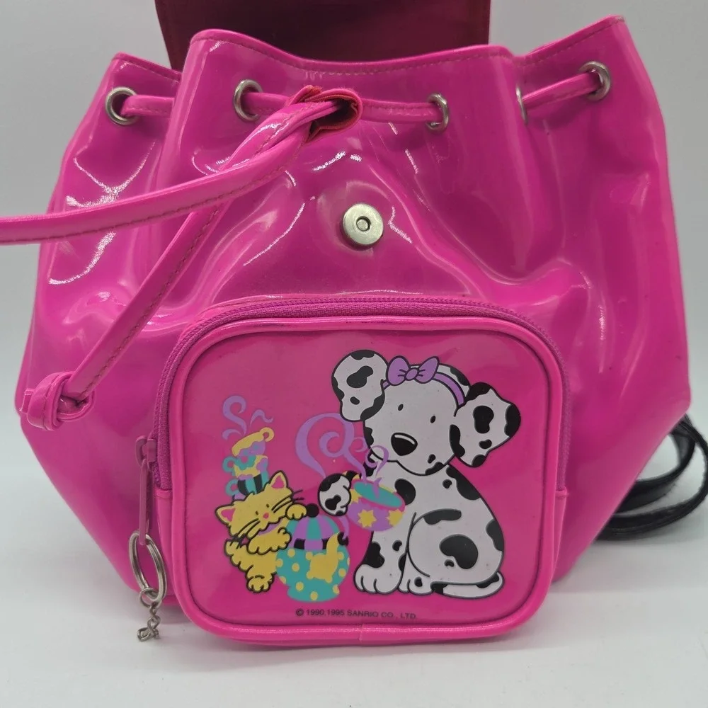 Vintage 1995 Sanrio Spottie Dottie Pink Vinyl Cinch Bag 90s Drawstring Backpack